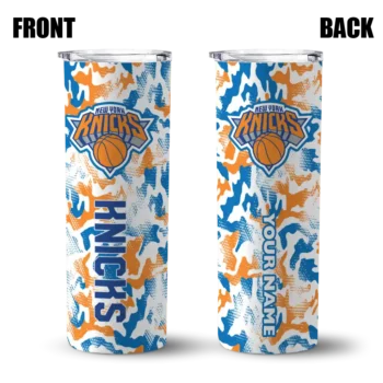 personalized new york knicks claw marks blue white skinny tumbler fashion forward.webp