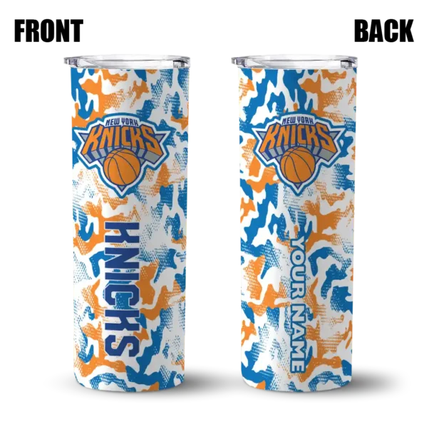 personalized new york knicks claw marks blue white skinny tumbler fashion forward.webp