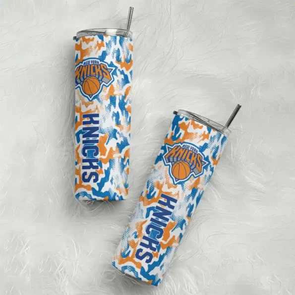 personalized new york knicks claw marks blue white skinny tumbler top rated.webp