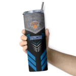 personalized new york knicks hexagon honeycomb blue black skinny tumbler best selling 1.webp