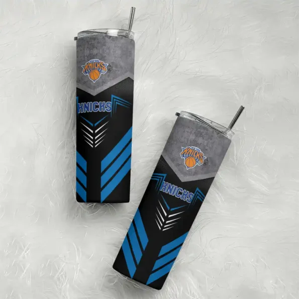 personalized new york knicks hexagon honeycomb blue black skinny tumbler top rated.webp