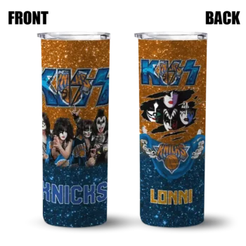 personalized new york knicks kiss band orange skinny tumbler fashion forward.webp