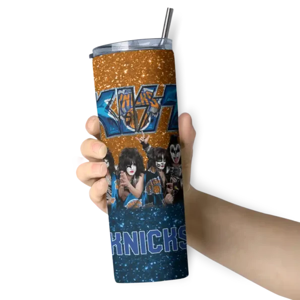 personalized new york knicks kiss band orange skinny tumbler premium grade.webp