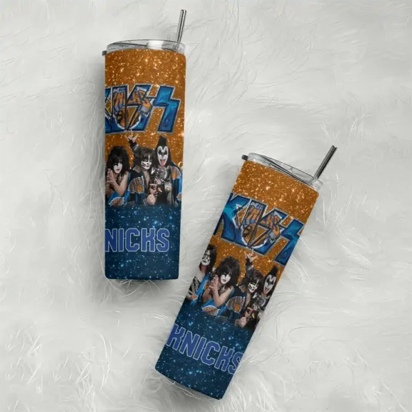 personalized new york knicks kiss band orange skinny tumbler top rated.webp