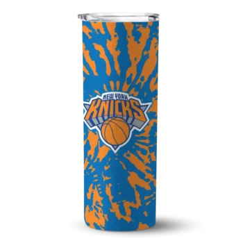 personalized new york knicks metallic grid blue skinny tumbler best selling 1.webp