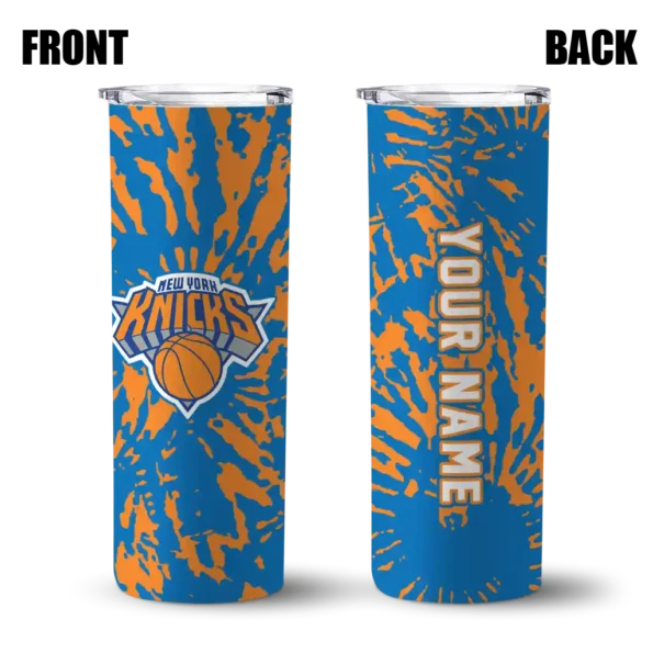 personalized new york knicks metallic grid blue skinny tumbler fashion forward.webp
