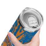 personalized new york knicks metallic grid blue skinny tumbler best selling 1.webp
