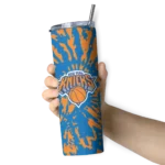 personalized new york knicks metallic grid blue skinny tumbler best selling 1.webp