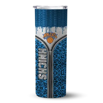 personalized new york knicks sparkle drip blue skinny tumbler best selling 1.webp