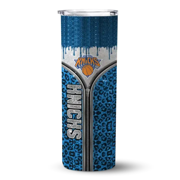 personalized new york knicks sparkle drip blue skinny tumbler best selling 1.webp