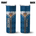 personalized new york knicks sparkle drip blue skinny tumbler best selling 1.webp