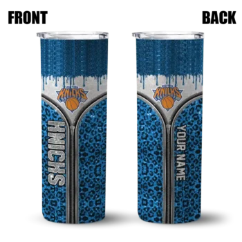 personalized new york knicks sparkle drip blue skinny tumbler fashion forward.webp