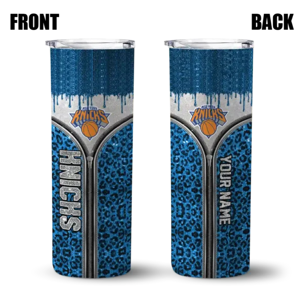 personalized new york knicks sparkle drip blue skinny tumbler fashion forward.webp