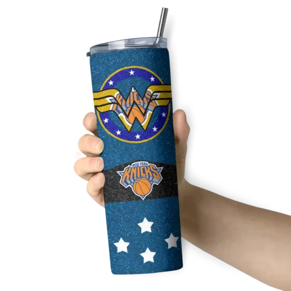 personalized new york knicks star cluster blue skinny tumbler premium grade.webp