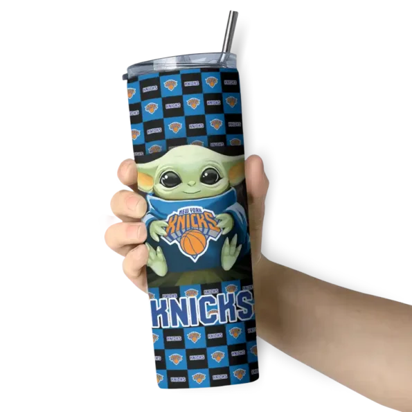 personalized new york knicks yoda cozy blue black skinny tumbler premium grade.webp