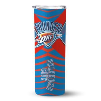 personalized oklahoma city thunder camo texture blue skinny tumbler best selling 1.webp