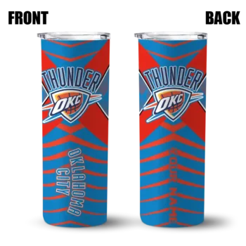 personalized oklahoma city thunder camo texture blue skinny tumbler fashion forward.webp