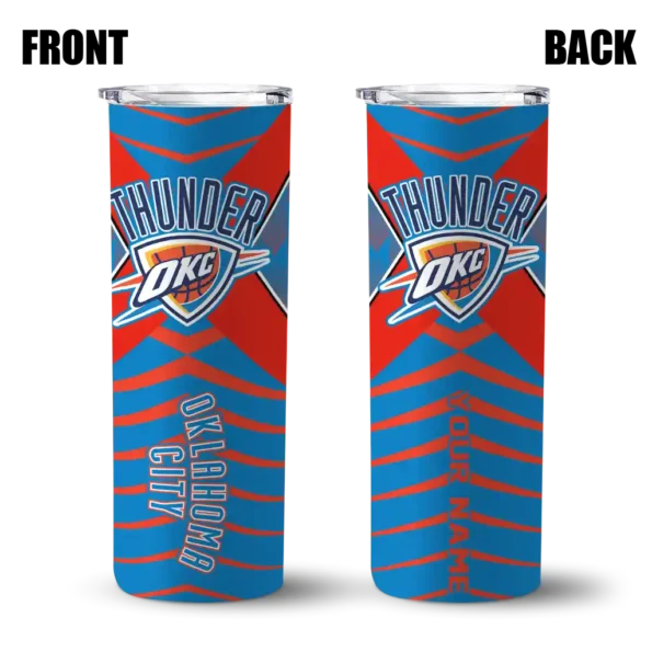 personalized oklahoma city thunder camo texture blue skinny tumbler fashion forward.webp