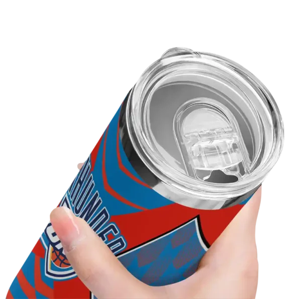 personalized oklahoma city thunder camo texture blue skinny tumbler high quality.webp