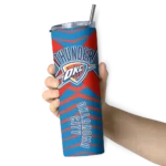 personalized oklahoma city thunder camo texture blue skinny tumbler best selling 1.webp