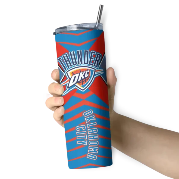 personalized oklahoma city thunder camo texture blue skinny tumbler premium grade.webp