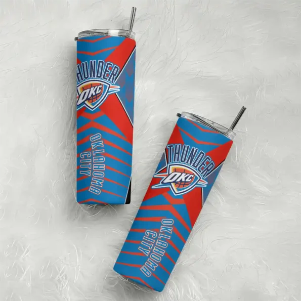 personalized oklahoma city thunder camo texture blue skinny tumbler top rated.webp