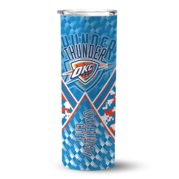 personalized oklahoma city thunder monogram burst blue white skinny tumbler best selling 1.webp