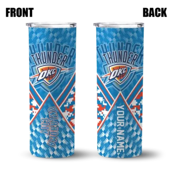 personalized oklahoma city thunder monogram burst blue white skinny tumbler fashion forward.webp