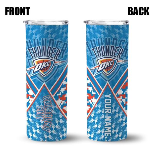 personalized oklahoma city thunder monogram burst blue white skinny tumbler fashion forward.webp