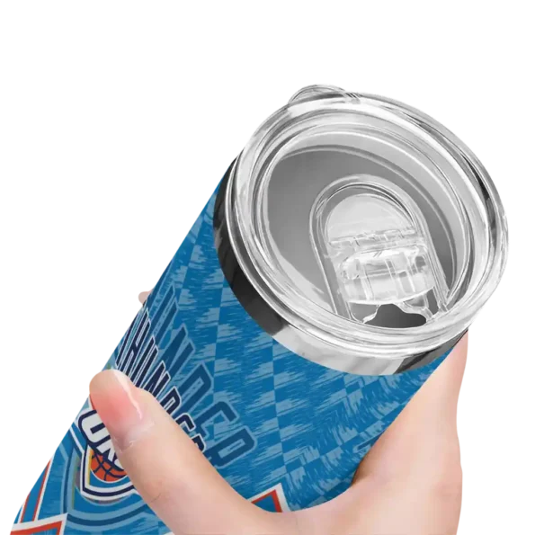 personalized oklahoma city thunder monogram burst blue white skinny tumbler high quality.webp