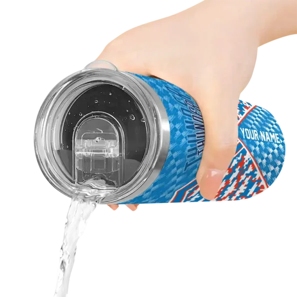 personalized oklahoma city thunder monogram burst blue white skinny tumbler latest model.webp