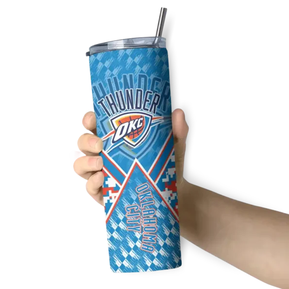 personalized oklahoma city thunder monogram burst blue white skinny tumbler premium grade.webp