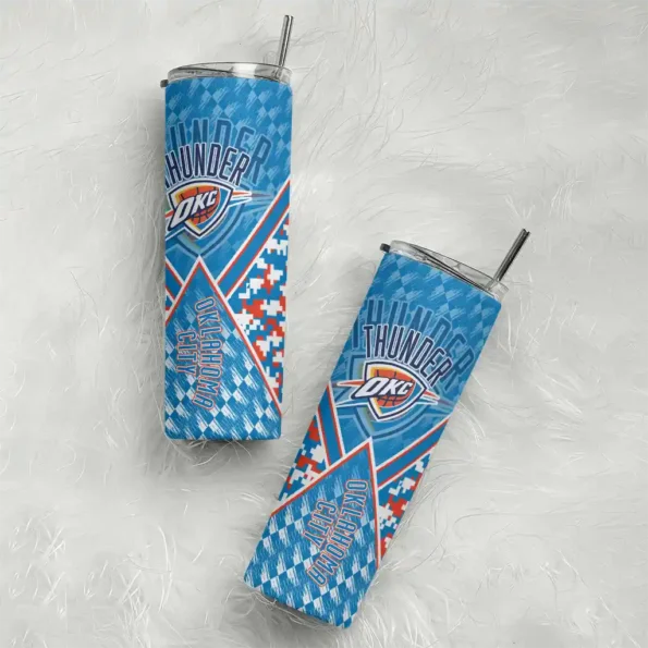 personalized oklahoma city thunder monogram burst blue white skinny tumbler top rated.webp