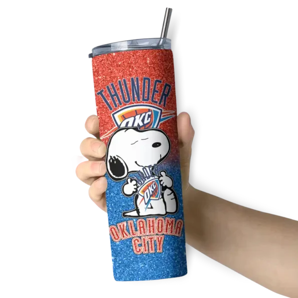 personalized oklahoma city thunder snoopy attitude blue skinny tumbler premium grade.webp