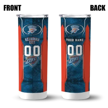 personalized oklahoma city thunder stacked diamond blue skinny tumbler fashion forward.webp
