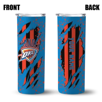 personalized oklahoma city thunder star pop blue black skinny tumbler fashion forward.webp