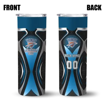 personalized oklahoma city thunder superman emblem blue black skinny tumbler fashion forward.webp