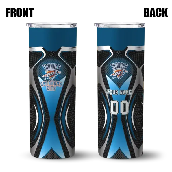 personalized oklahoma city thunder superman emblem blue black skinny tumbler fashion forward.webp