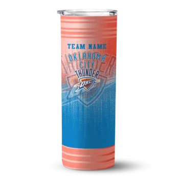 personalized oklahoma city thunder swirl texture blue skinny tumbler best selling.webp