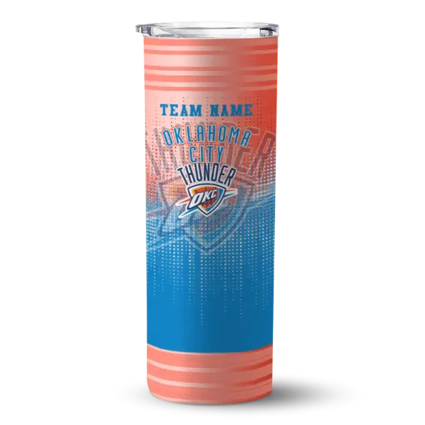 personalized oklahoma city thunder swirl texture blue skinny tumbler best selling.webp