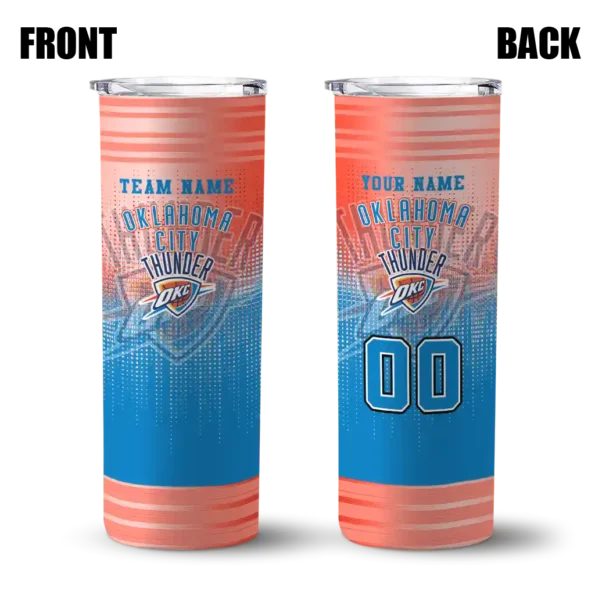 personalized oklahoma city thunder swirl texture blue skinny tumbler fashion forward.webp