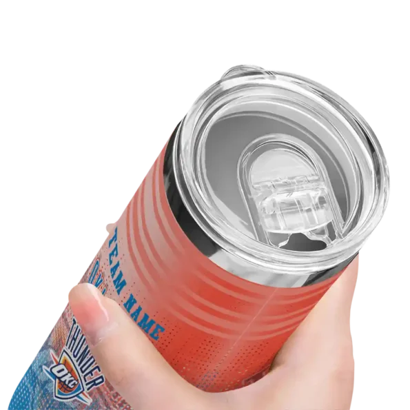 personalized oklahoma city thunder swirl texture blue skinny tumbler high quality.webp