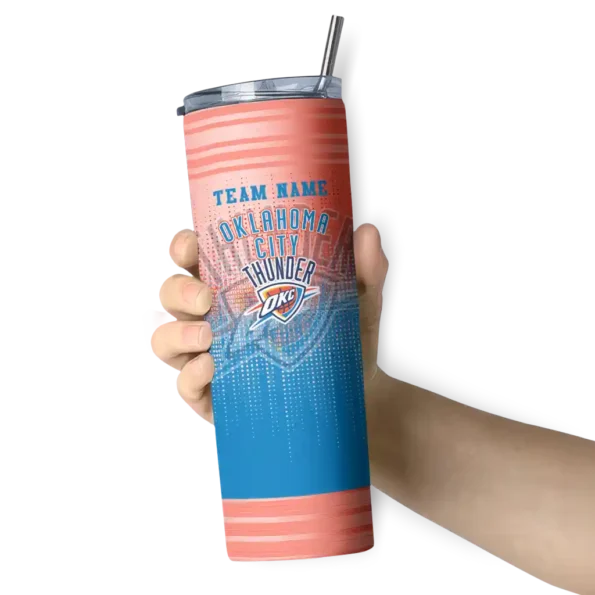 personalized oklahoma city thunder swirl texture blue skinny tumbler premium grade.webp