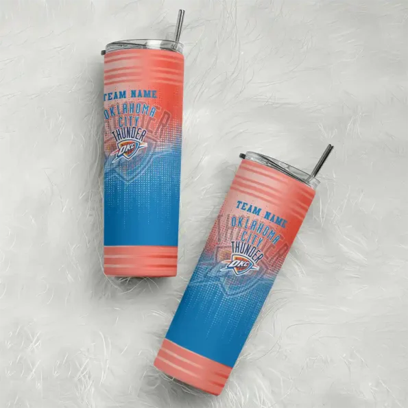 personalized oklahoma city thunder swirl texture blue skinny tumbler top rated.webp