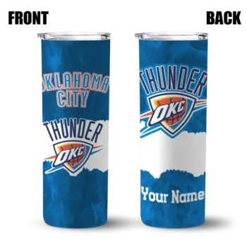 personalized oklahoma city thunder torn band blue white skinny tumbler fashion forward.webp