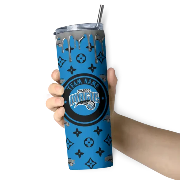 personalized orlando magic camo streak blue skinny tumbler premium grade.webp