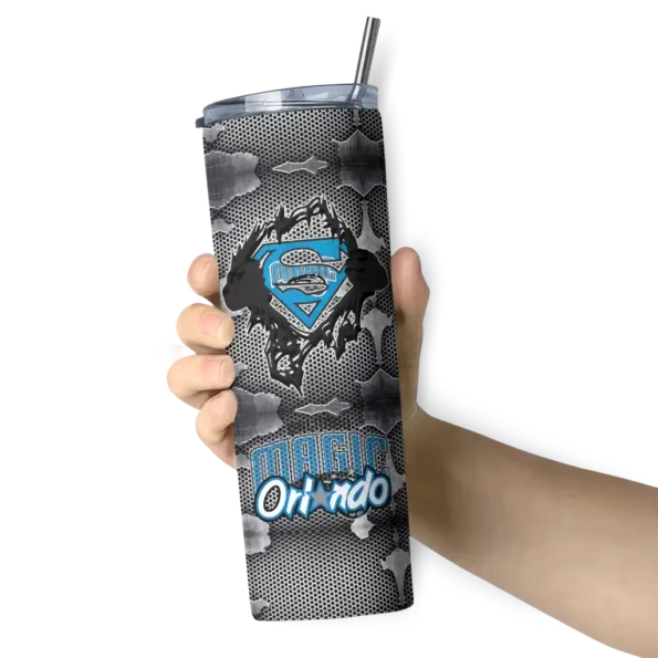 personalized orlando magic chevron v blue gray skinny tumbler premium grade.webp