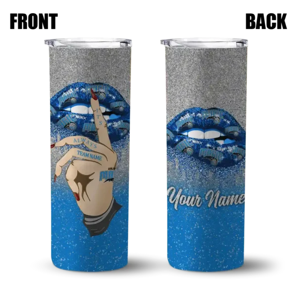 personalized orlando magic sparkle lips blue skinny tumbler fashion forward.webp