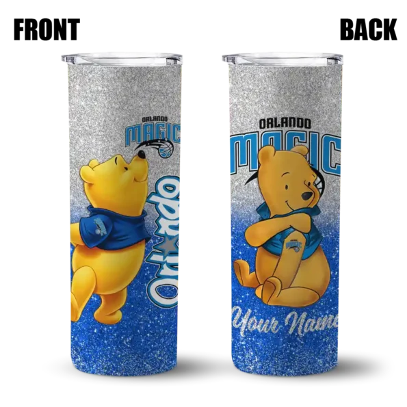 personalized orlando magic winnie the pooh blue gray skinny tumbler fashion forward.webp