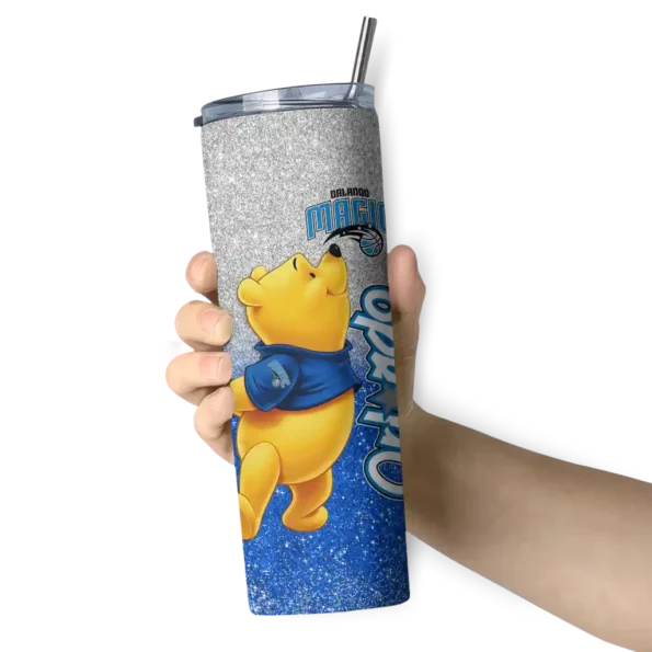 personalized orlando magic winnie the pooh blue gray skinny tumbler premium grade.webp